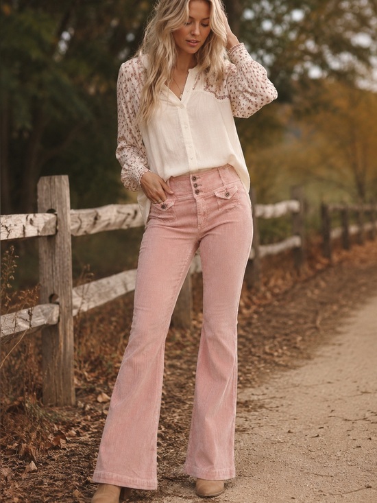 Pilcro Denim - Pilcro Anthropologie Pink High-Rise Trouser Bootcut Corduroy Pants Size 25
